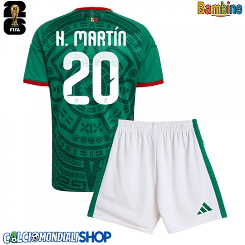 Maglie da calcio Messico Henry Martin #20 Prima Maglia Bambino Mondiali 2026  Manica Corta (+ Pantaloni corti)